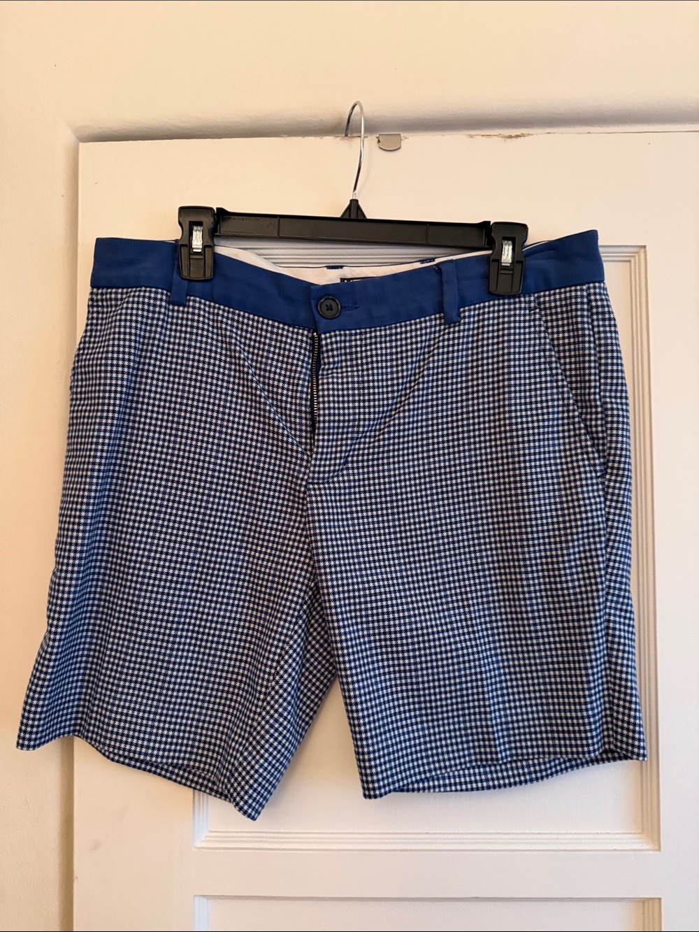 Men's Blue Gingham Board Shorts with Solid Waistband
